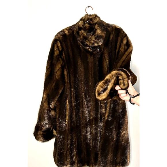 Pamela McCoy Faux Fur Light Dark Brown Color Snap Button Closure Jacket size 1X - Picture 6 of 13